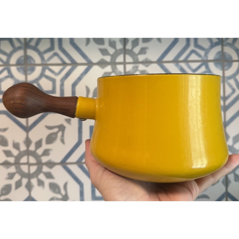 Vintage Dansk MCM Denmark France Kobenstyle Yellow Butter Warmer 1.5 qt Enamel
